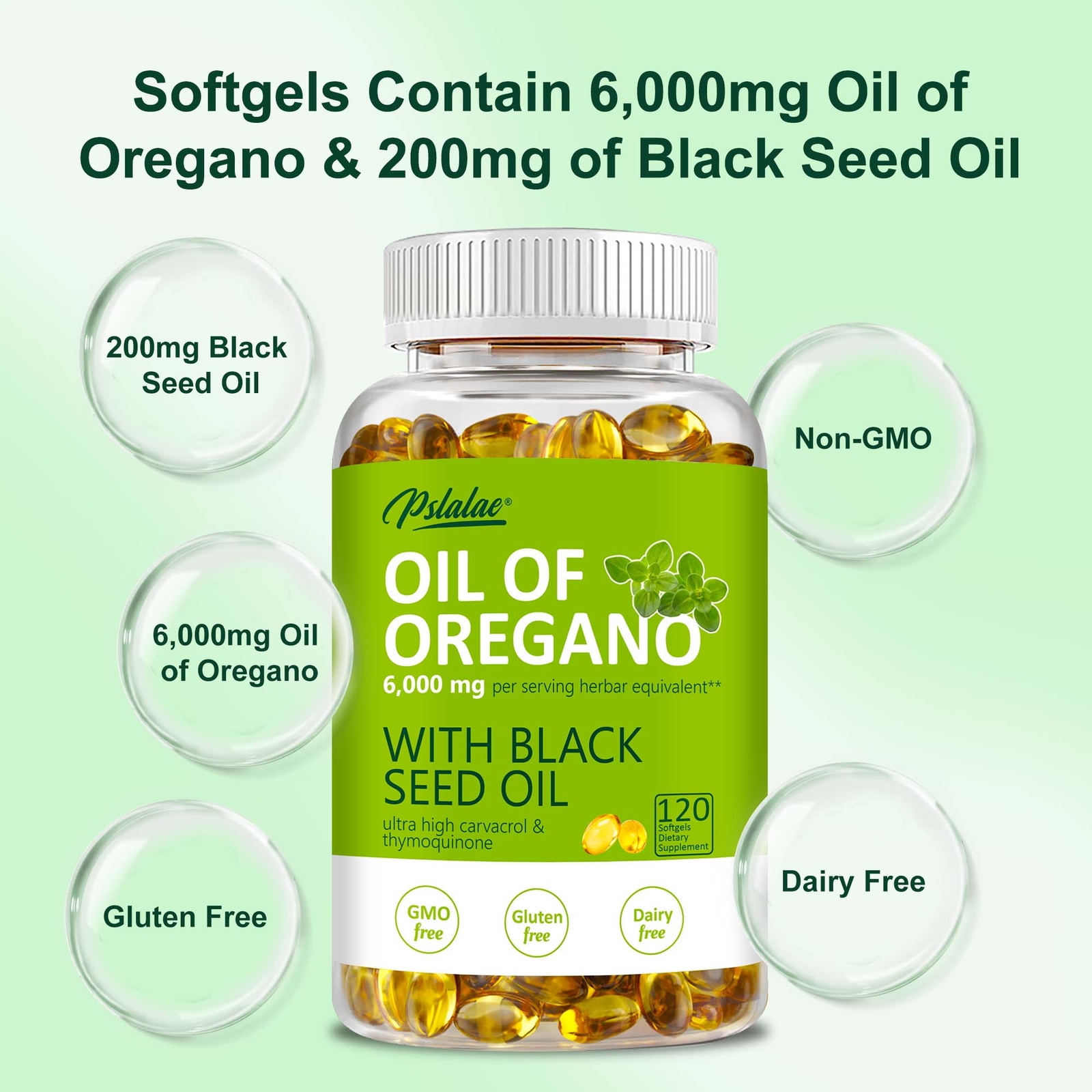 120pcs Oil of Oregano – Carvacrol, Support Digestive, Respiratory, Joint Health