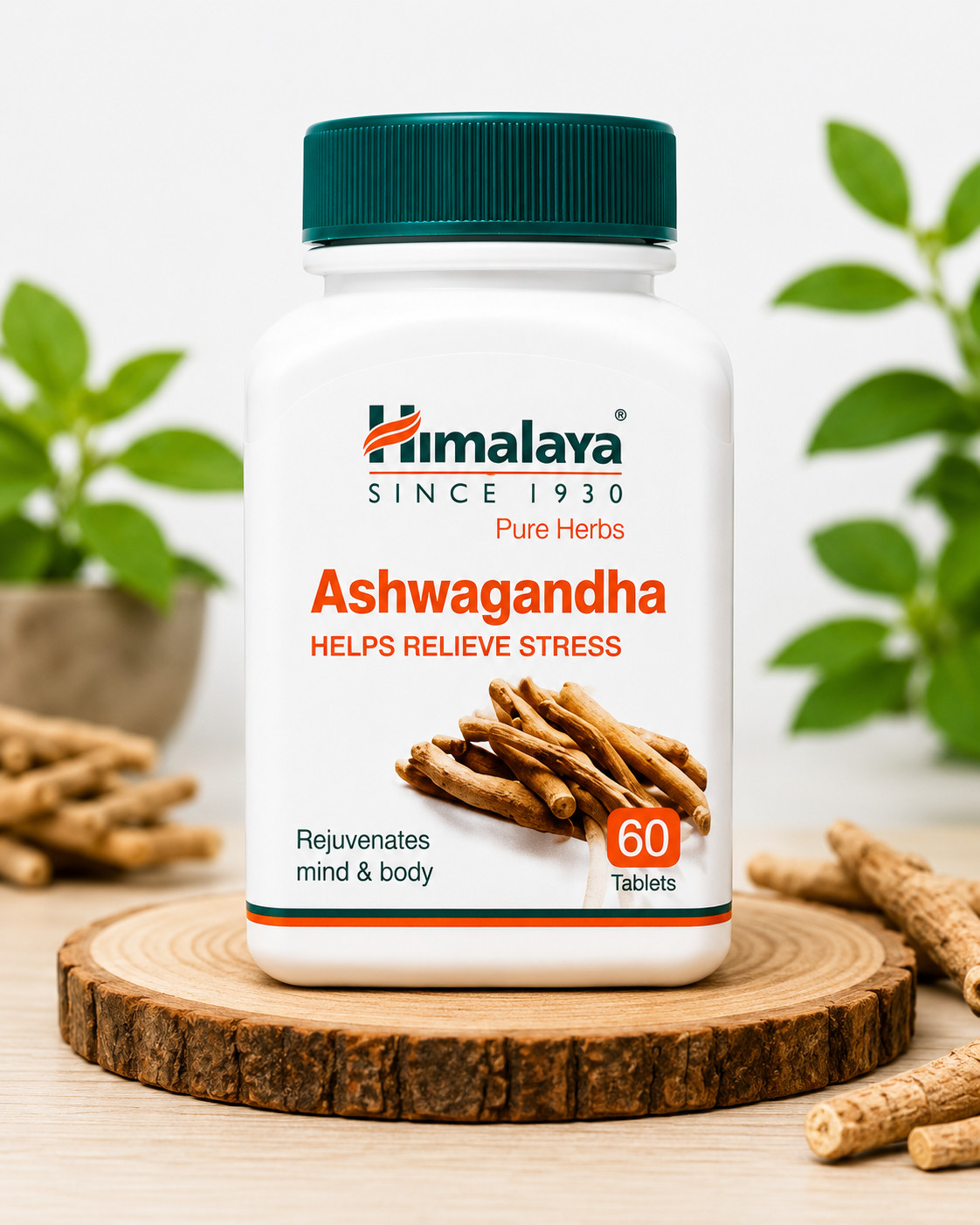 Himalaya Pure Herbs Ashwagandha 60 Tablets Stress Relief Herbal Supplement
