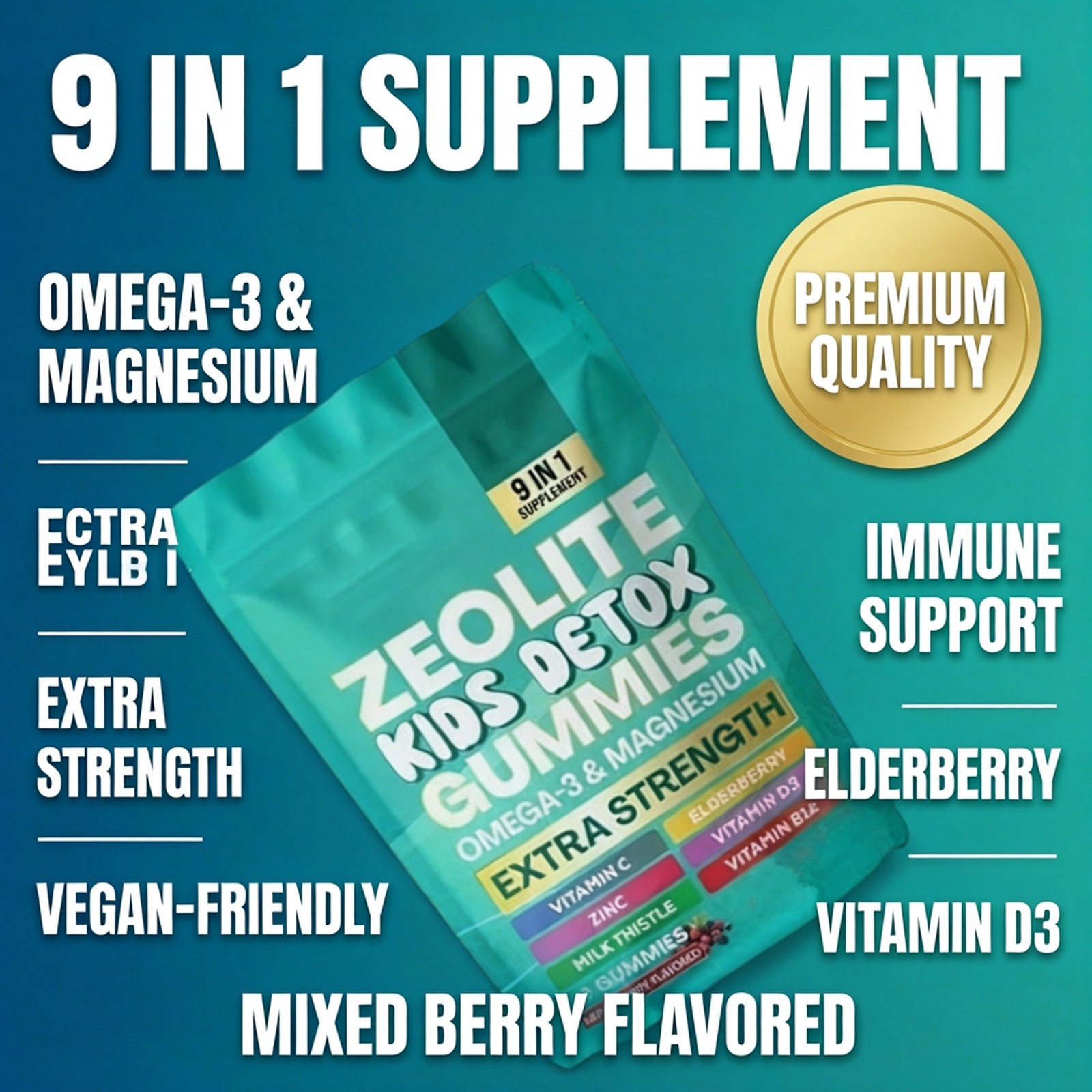 Detox Gummies Kids All-in-One Mixed Berry Flavored Zeolite 60 Gummies 1