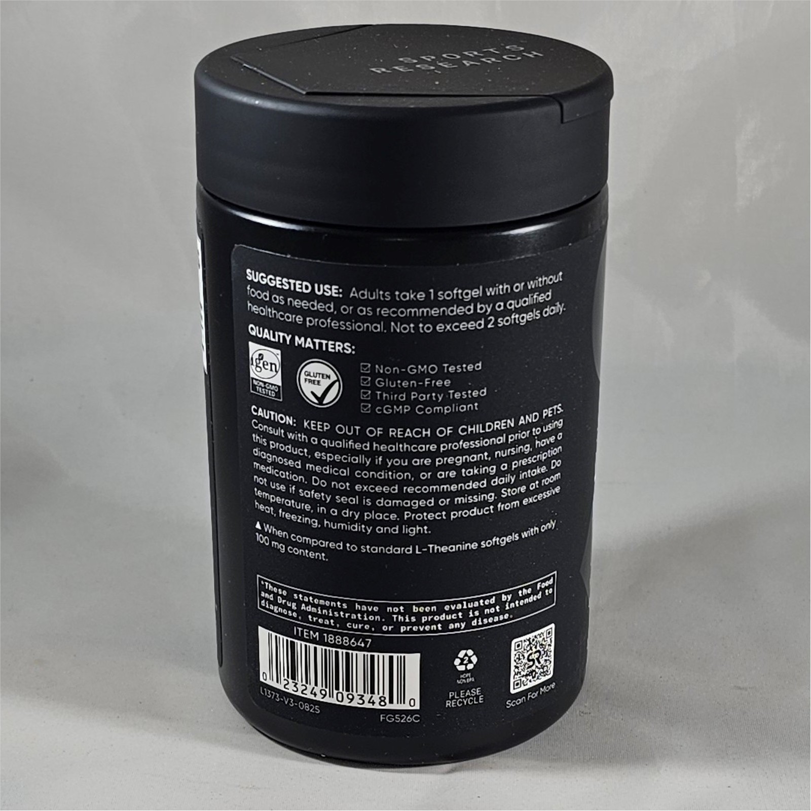 Sports Research L-Theanine Suntheanine 200 mg, 150 Softgels EXP 12/2028