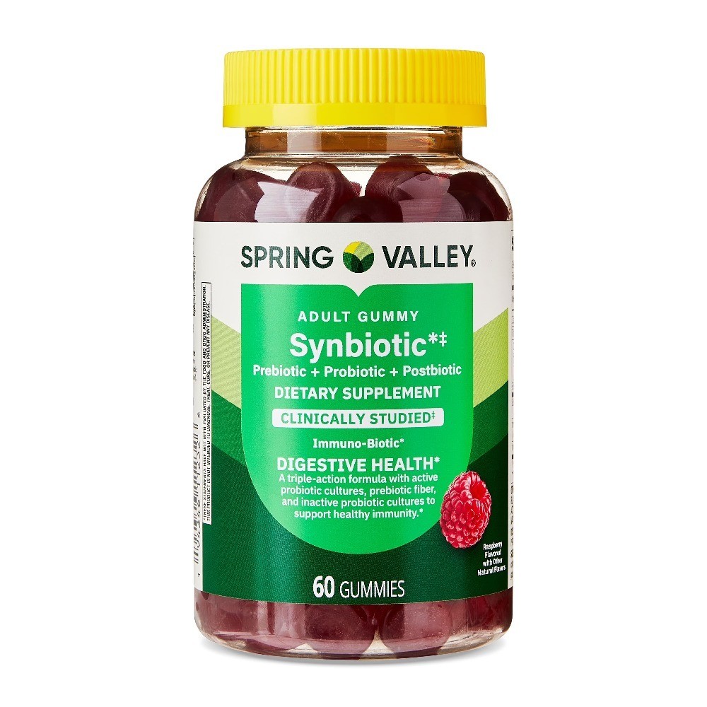 Synbiotic Vegetarian Gummies for Digestive Health Raspberry Flavor Pack of 60