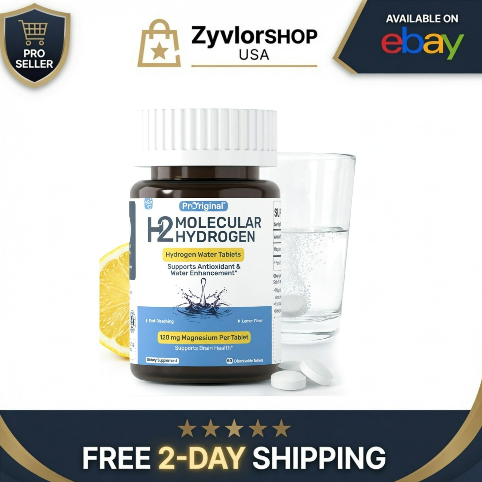 Proriginal Hydrogen Water Tablets – 120mg Magnesium – 60 Count – Lemon Flavor