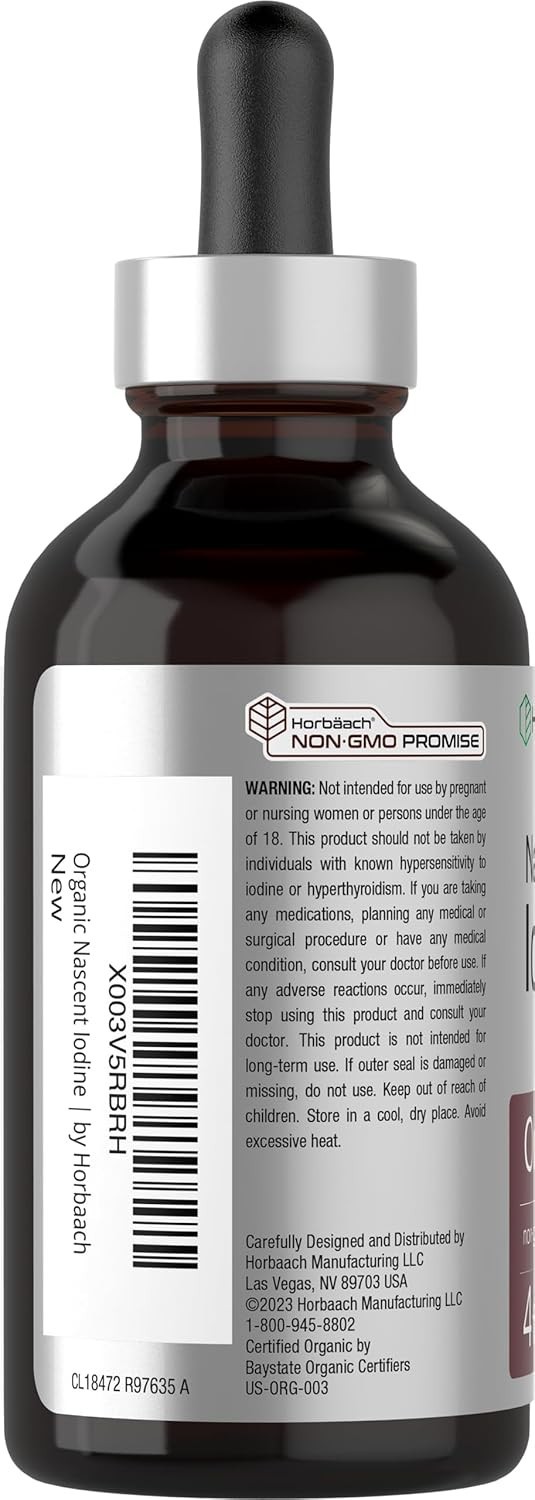 Nascent Iodine 325mcg 4oz Organic Liquid Supplement Non-GMO Gluten Free USA