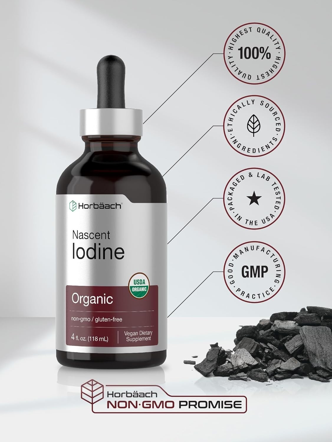 Nascent Iodine 325mcg 4oz Organic Liquid Supplement Non-GMO Gluten Free USA