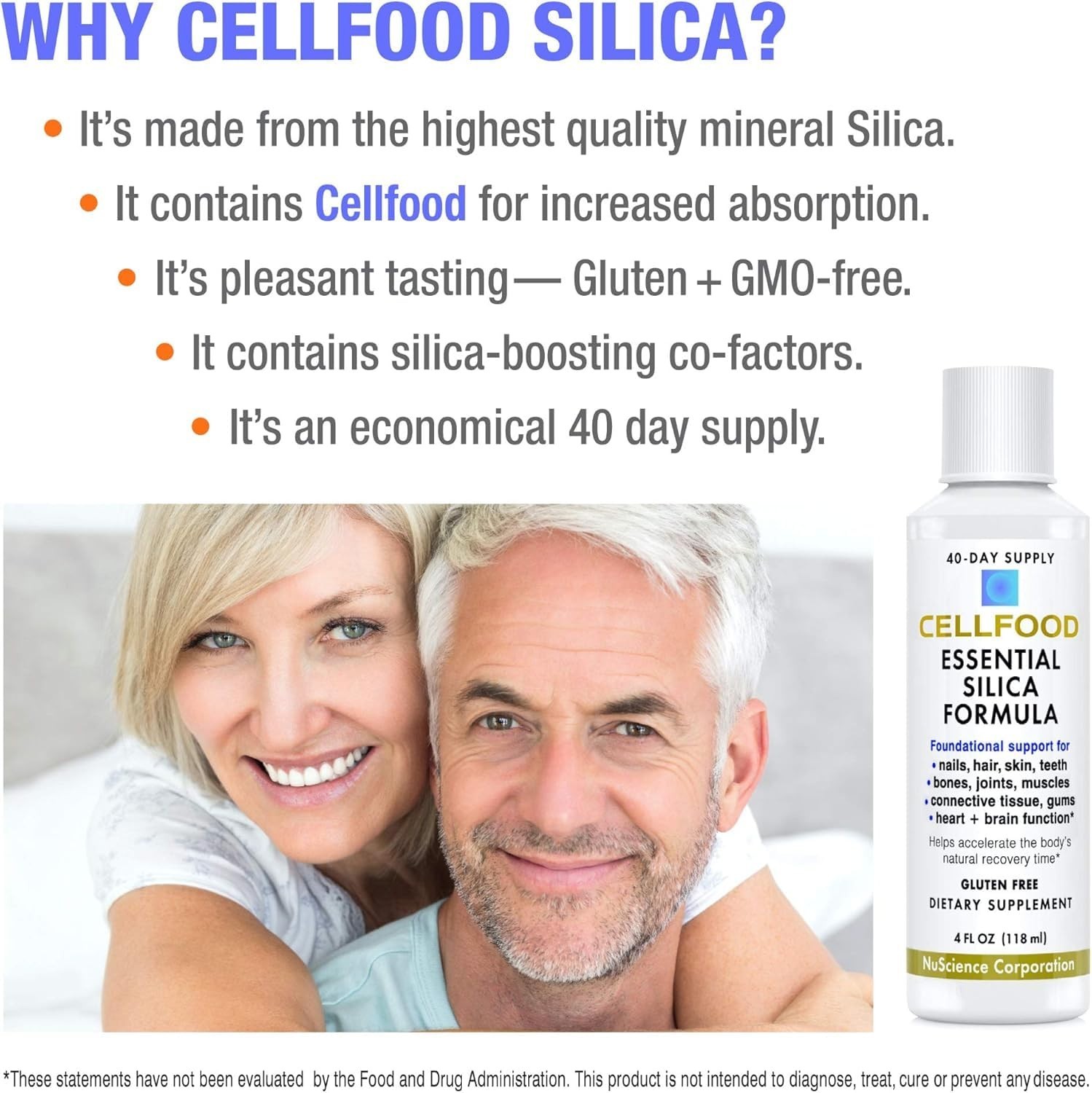 Anti-Aging Silica Liquid Supplement – 4 fl oz – Supports Bones, Joints, Hair, Sk