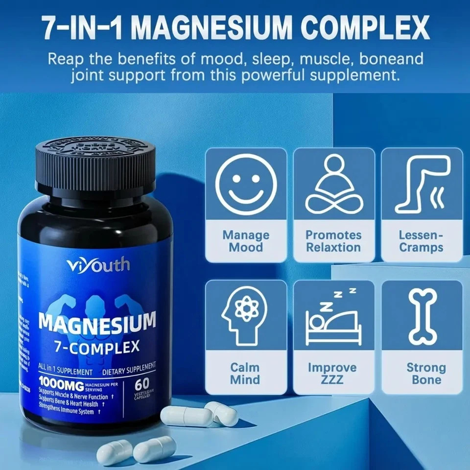 Genuine Viyouth 7-in-1 Magnesium Complex 1000mg, 60 Capsules with Zinc