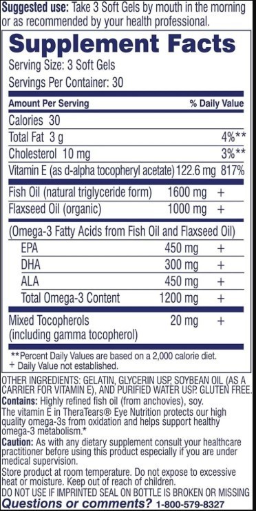 TheraTears Eye Nutrition 1200mg Omega-3 Softgels – Advanced Vision Support – 90