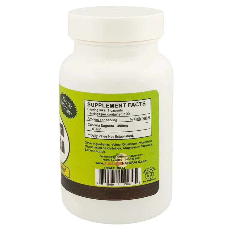 Sunshine Naturals Cascara Sagrada 450mg 2 Pack 100 Capsules Digestive Support