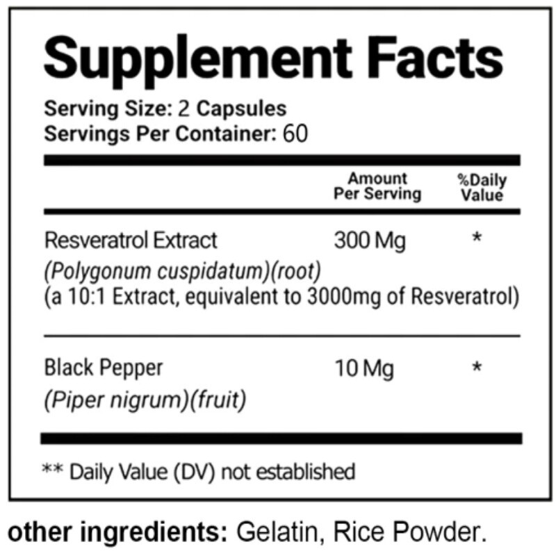 Resveratrol Capsules 3000mg Anti-Aging Antioxidants, Radiant Skin 30/60/120 Caps