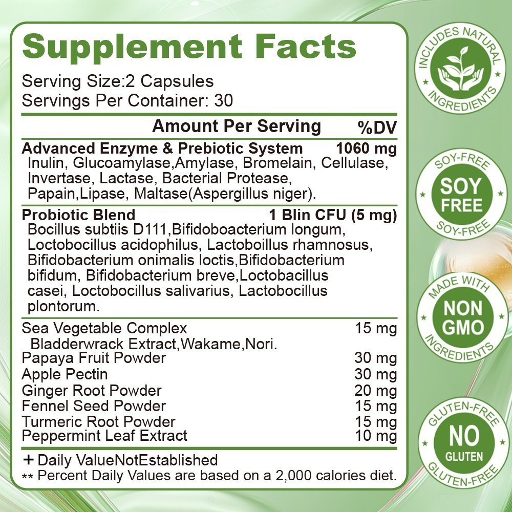 Digestive Enzymes Prebiotic & Probiotics Pancreatin Enzimas Digestivas 60PCS