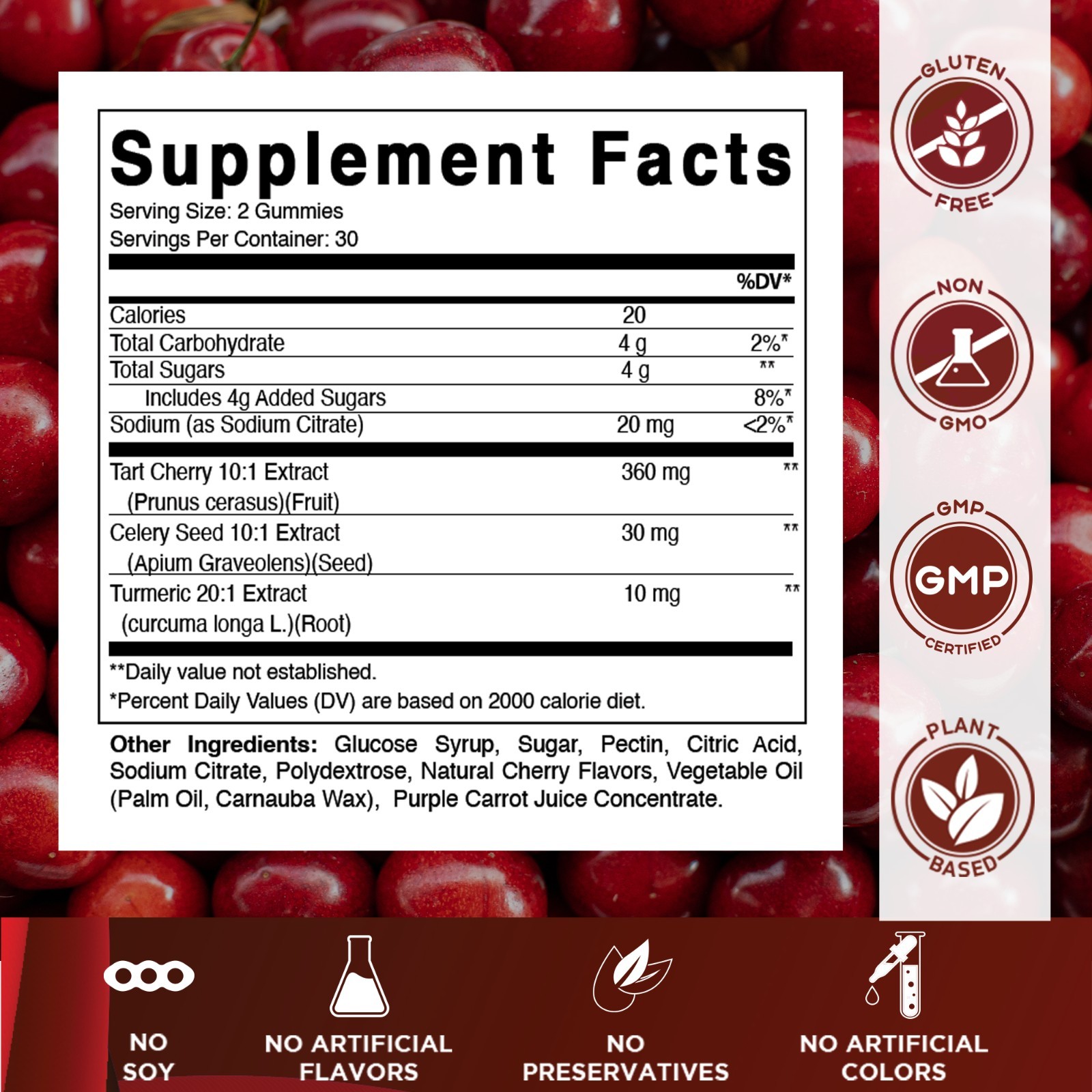 2 Pack Vitamatic Tart Cherry with Celery Seed Gummies – 4000mg Serving 120ct