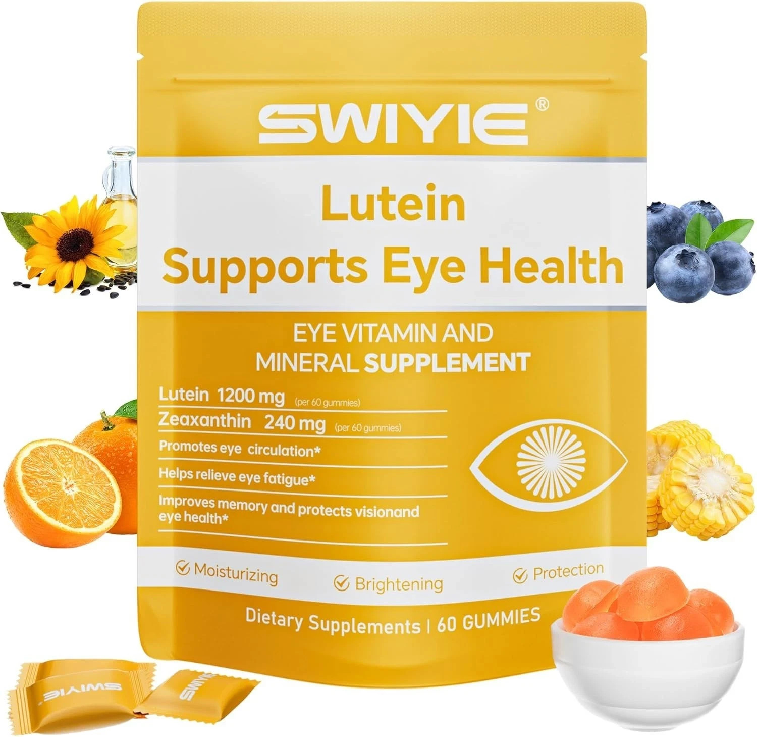 Swiyie 3PCS Lutein Gummies – Eye Vitamin and Mineral Supplement with 20mg Lutein