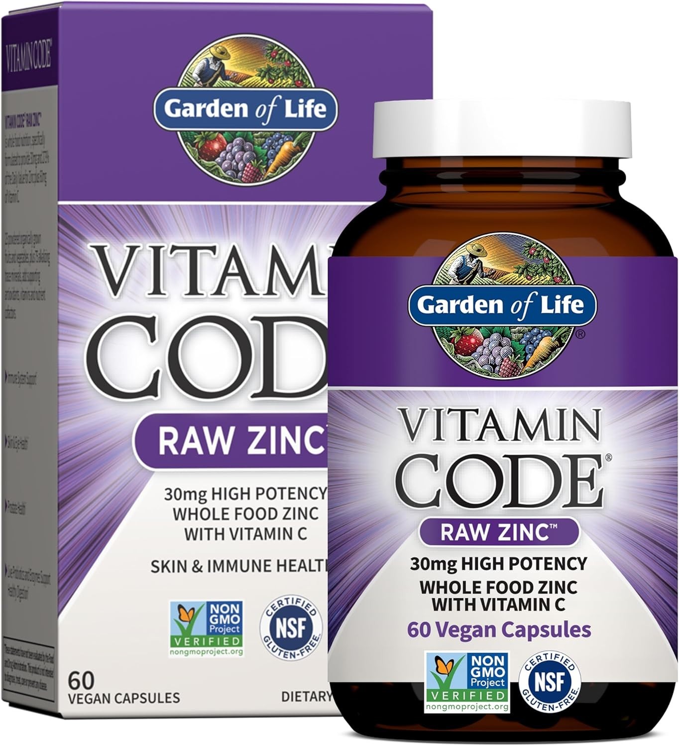 Garden of Life Raw Zinc 30mg with Vitamin C – Whole Food Immune & Skin Supplemen