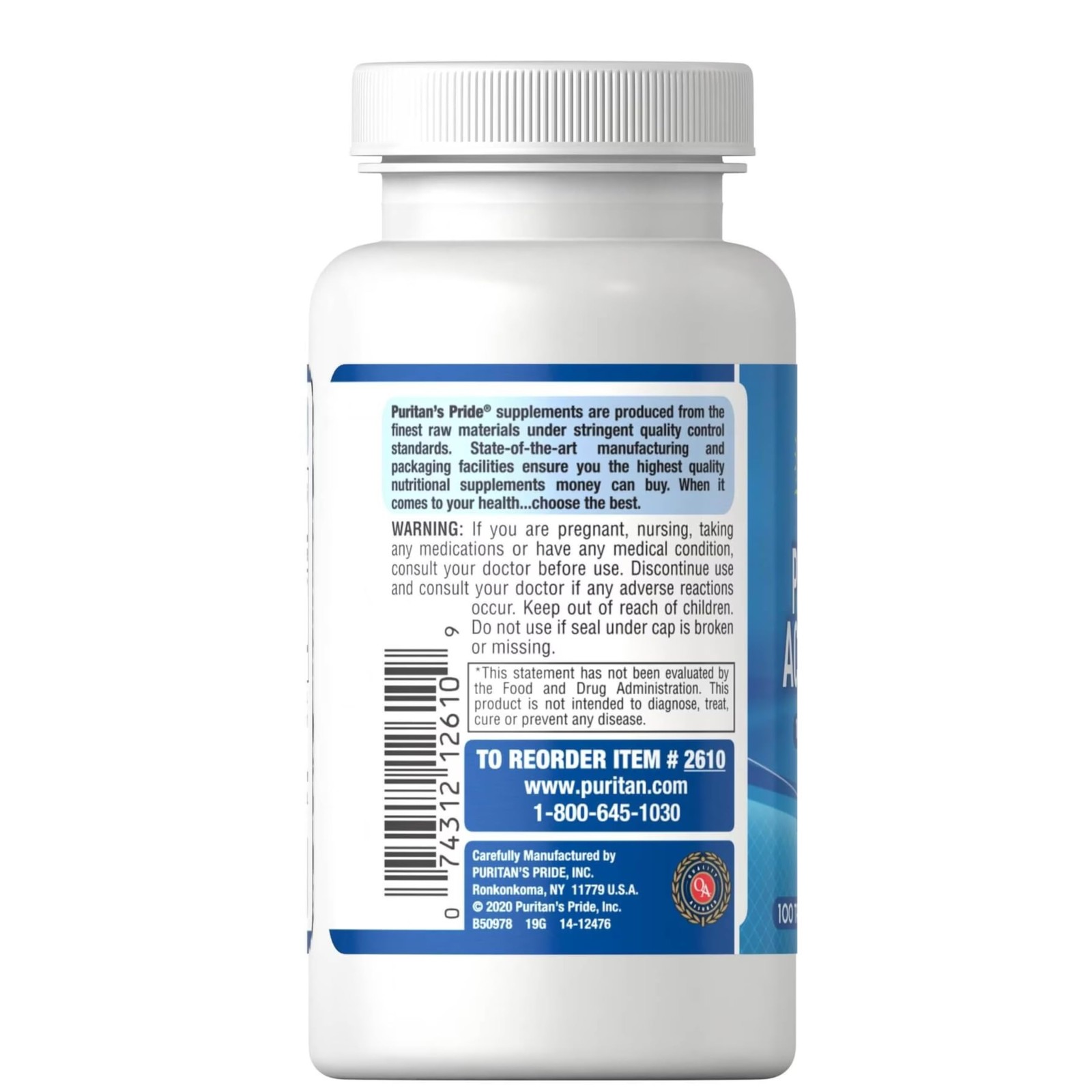 Puritan’s Pride Probiotic Acidophilus Tablets, White, 100 Count
