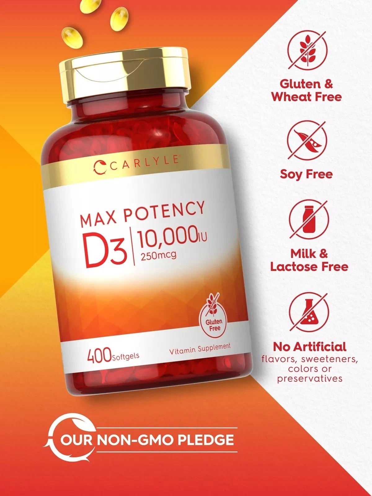 Vitamin D3 10000 IU 400 Softgels | Value Size | Max Potency | by Carlyle