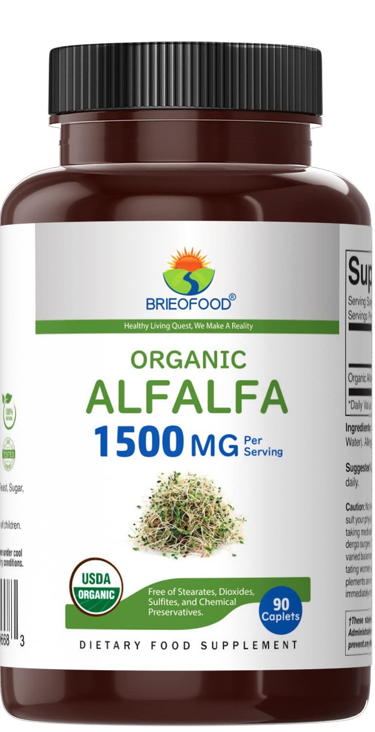 Brieofood Organic Alfalfa 1500mg, 45 Servings, Vegetarian, Gluten Free, 90 Veget