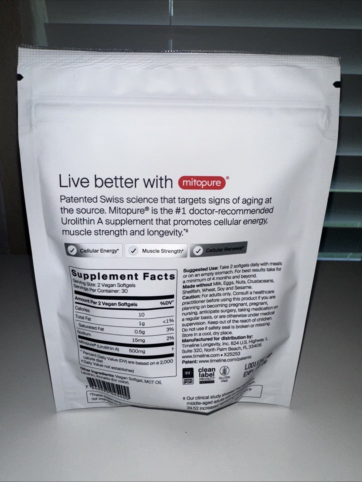 Time-Line Longevity Supplement Mitopure Urolithin A 60 Softgels Exp 03/2028 New