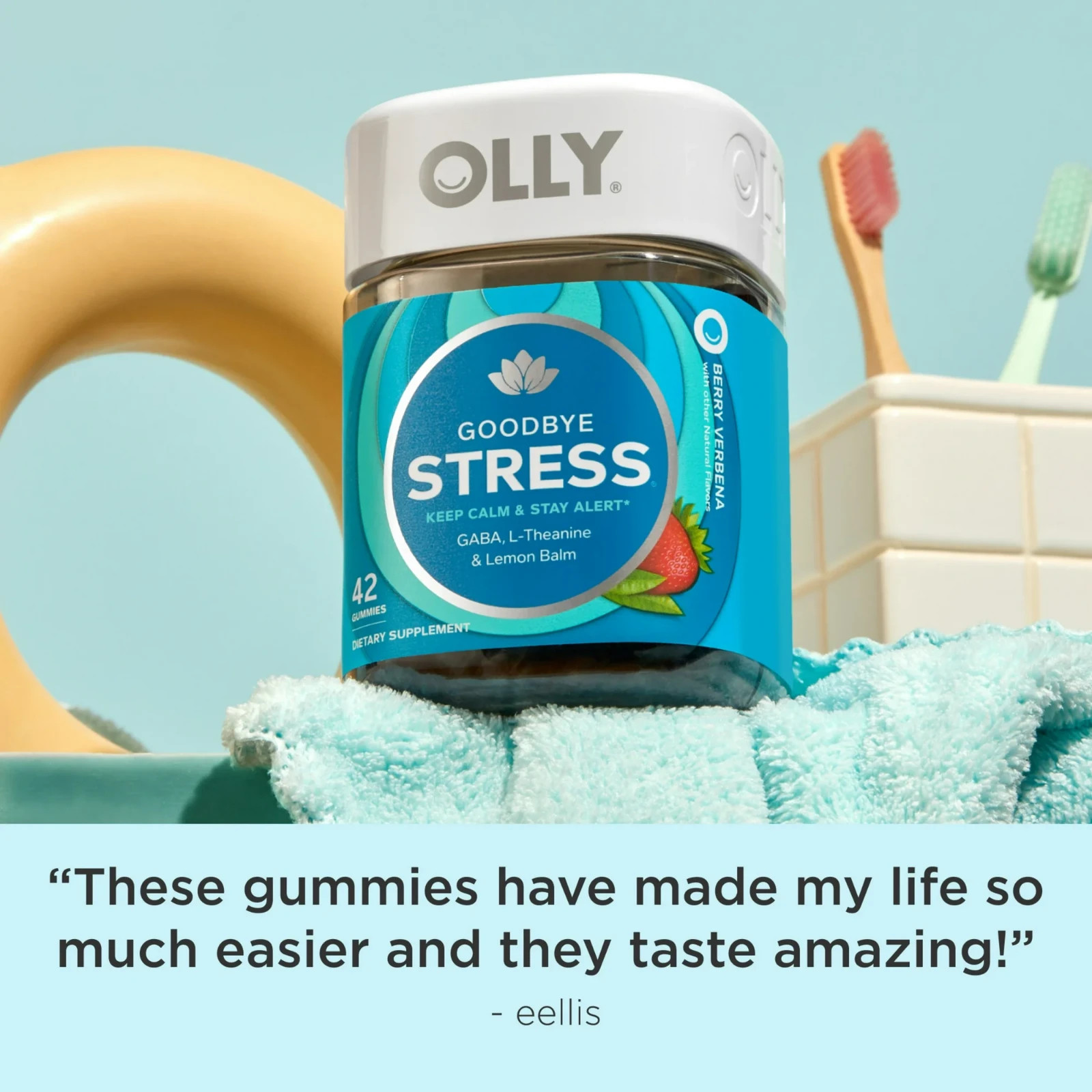 OLLY Goodbye Stress Gummies GABA L-Theanine Lemon Balm Berry 42 Count