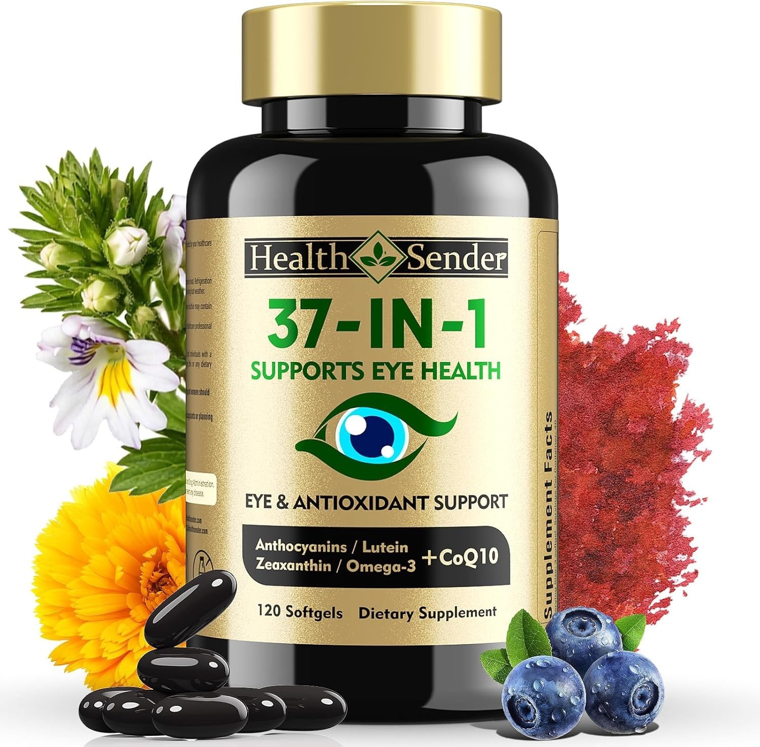 37 in 1 Eye Vitamins with Lutein and Zeaxanthin Supplement 120 Black Softgels