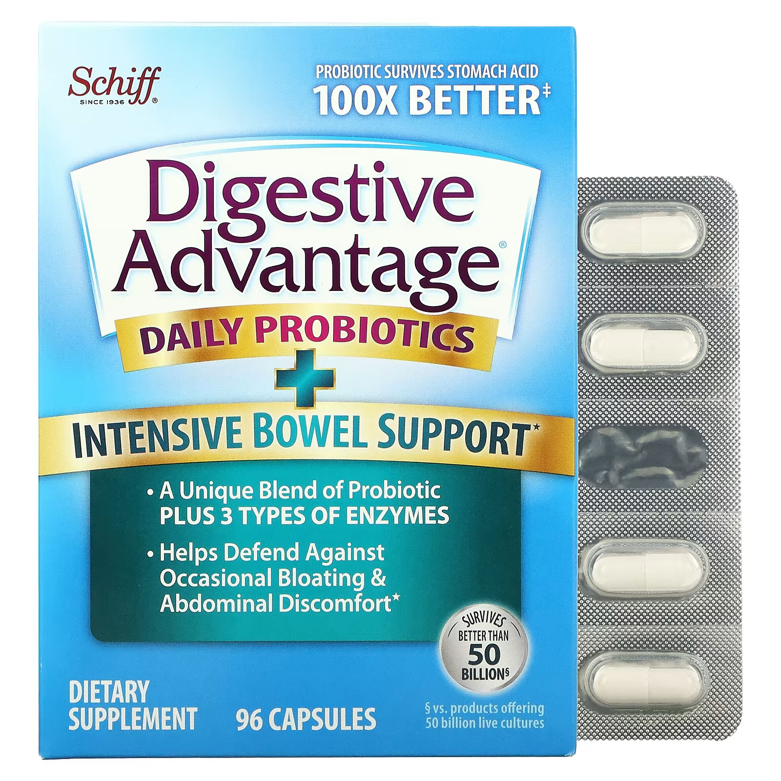 2 X Schiff, Digestive Advantage�, Daily Probiotics + Intensive Bowel Support, 9