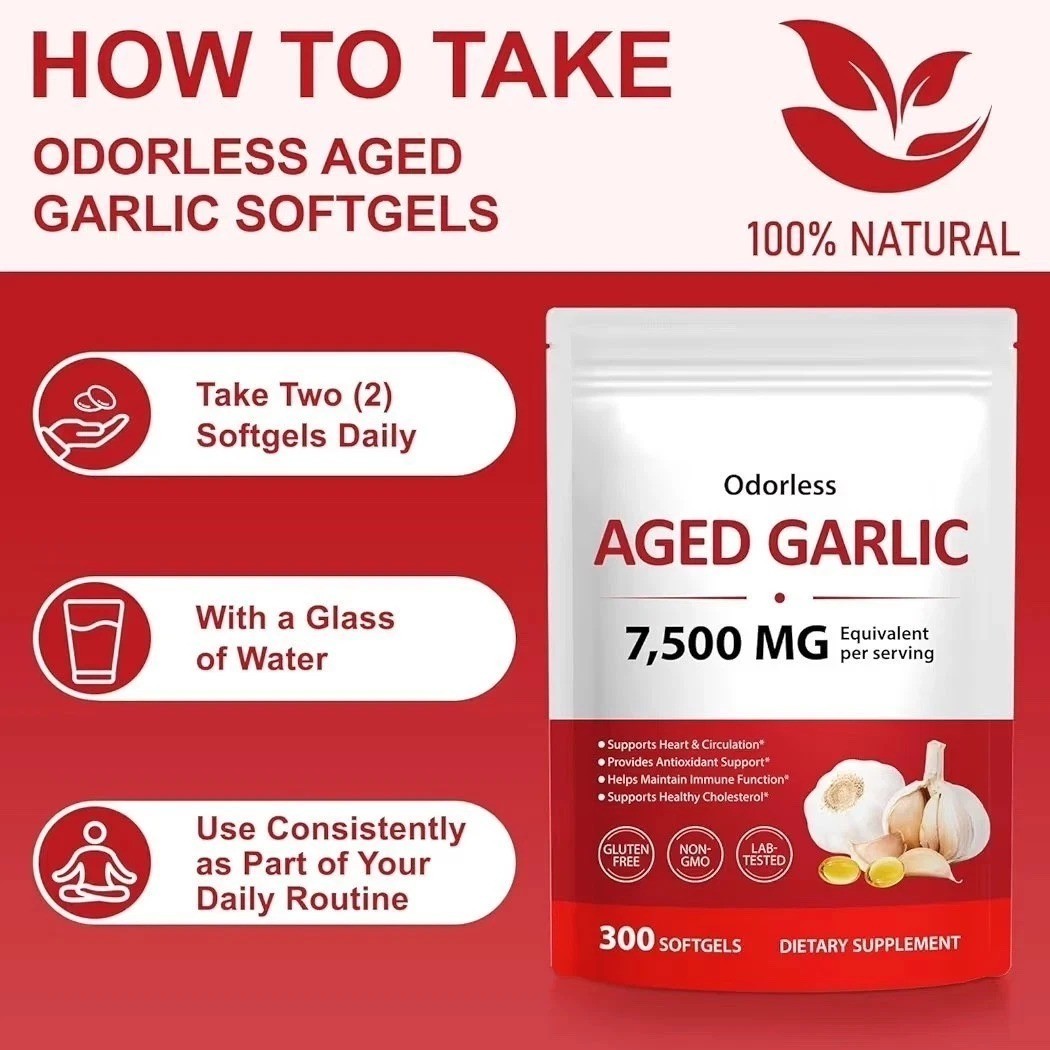 Odorless Garlic 7500Mg per Servings, 300 Softgels | 2 Years Aged Garlic Extra…