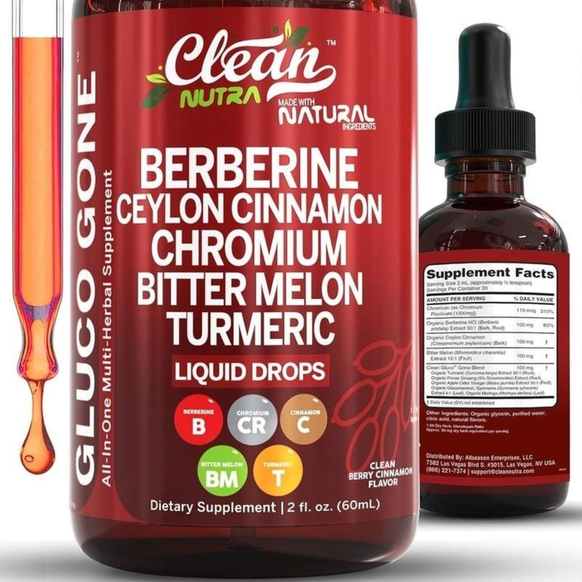Clean Nutra Berberine with Ceylon Cinnamon Liquid Drops–Metabolism & Blood Sugar
