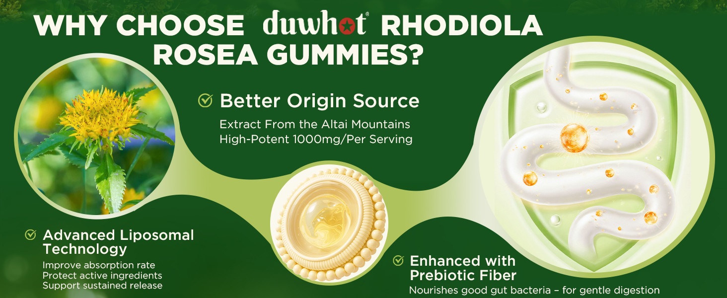 duwhot Liposomal Rhodiola Rosea Gummies Sugar Free, Organic Rhodiola Rosea