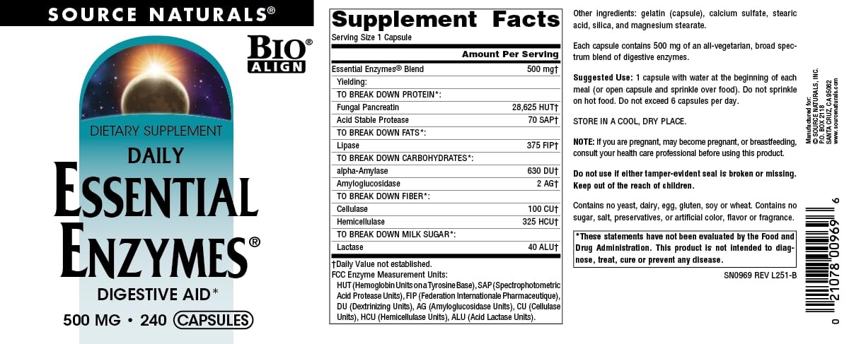 Source Naturals Essential Enzymes 500mg Bio-Aligned Multiple Enzyme Supplement