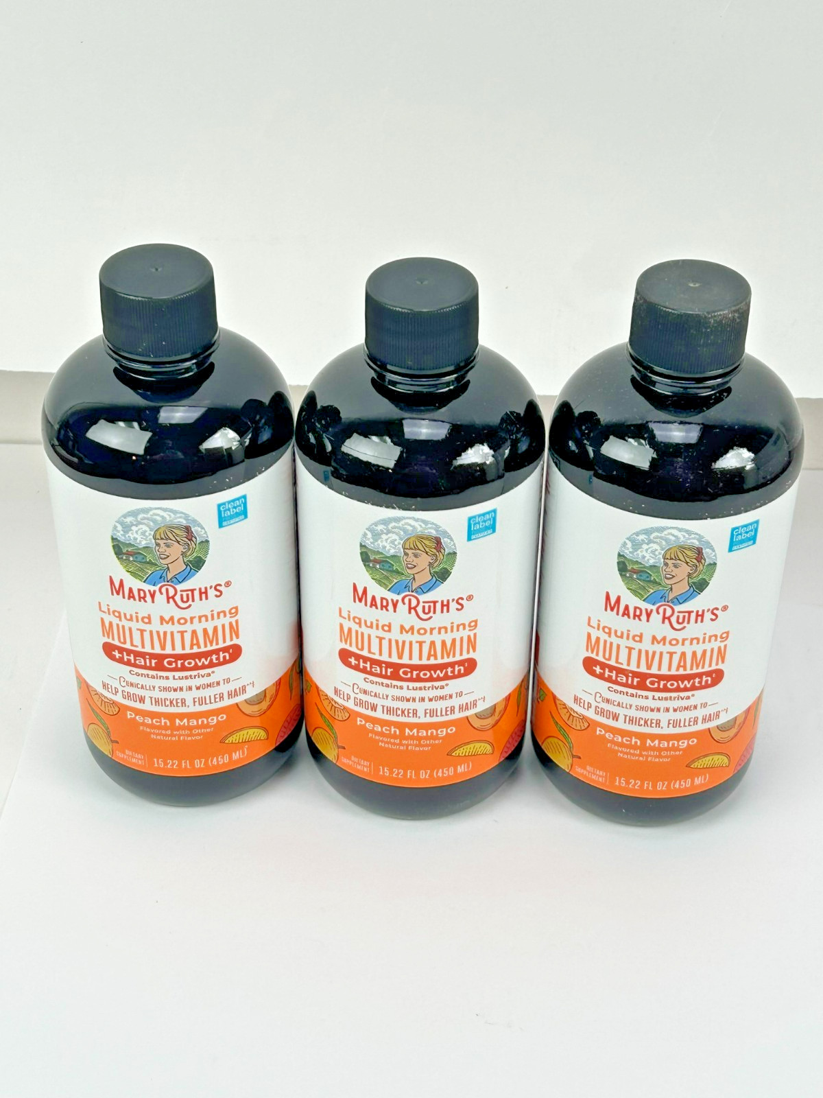 Genuine Mary Ruth’s Multivitamin + Hair Growth | 3 Pack | Peach Mango 15.22 oz