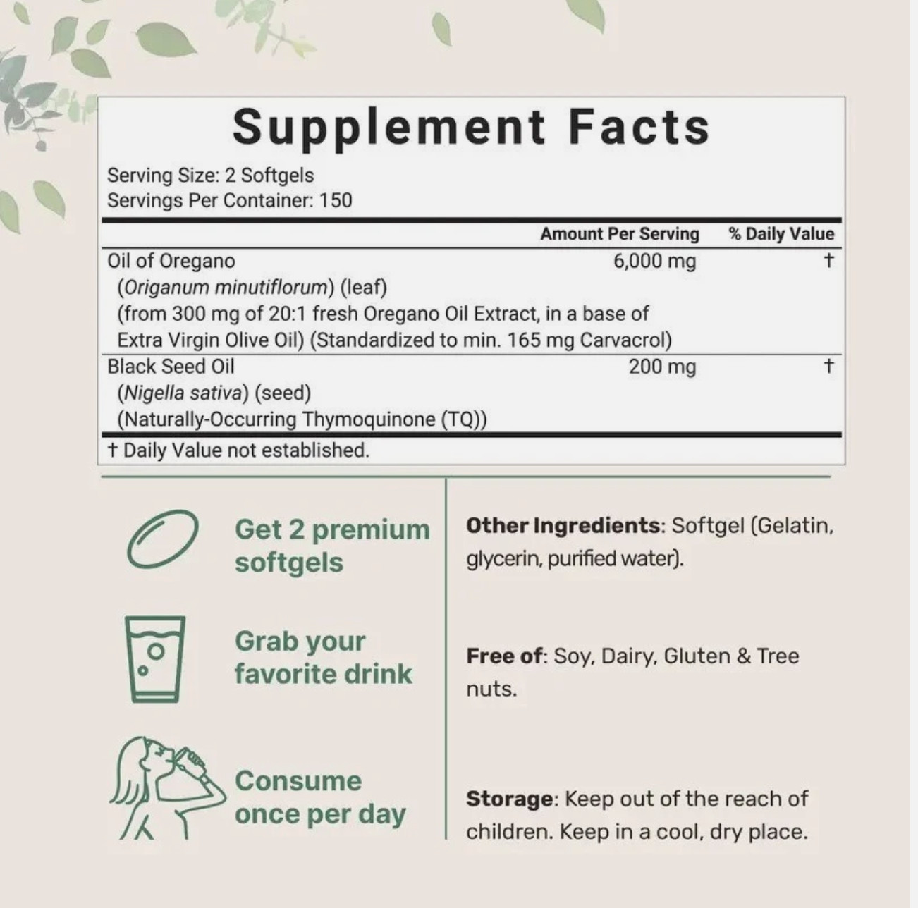 Oil Oregano Oil 6000mg 300 Softgel with Black Seed Organic 200mg Immune Support