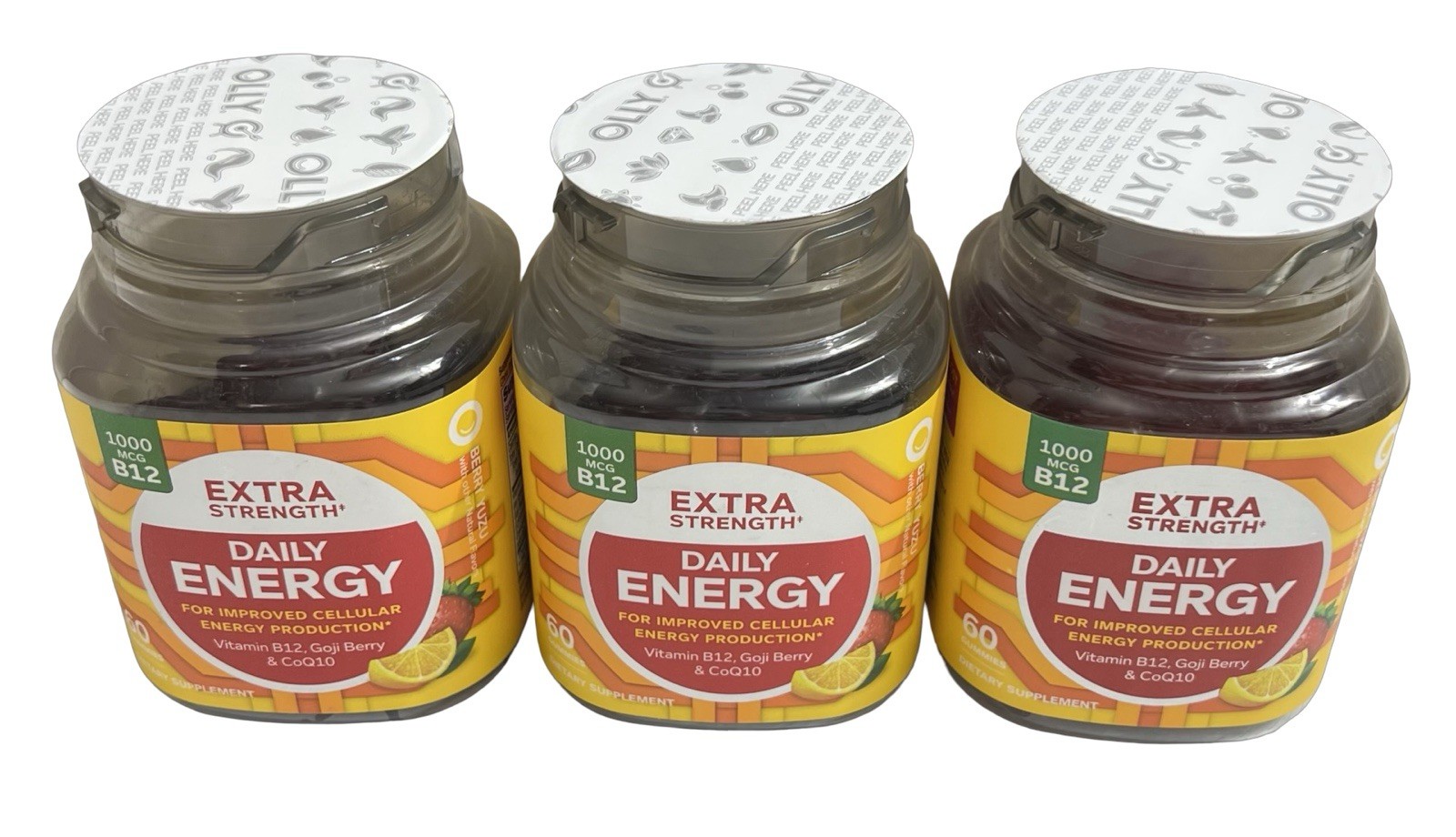 OLLY Extra Strength Daily Energy Gummy, Caffeine Free, 1000mcg Vitamin B12 60 Ct