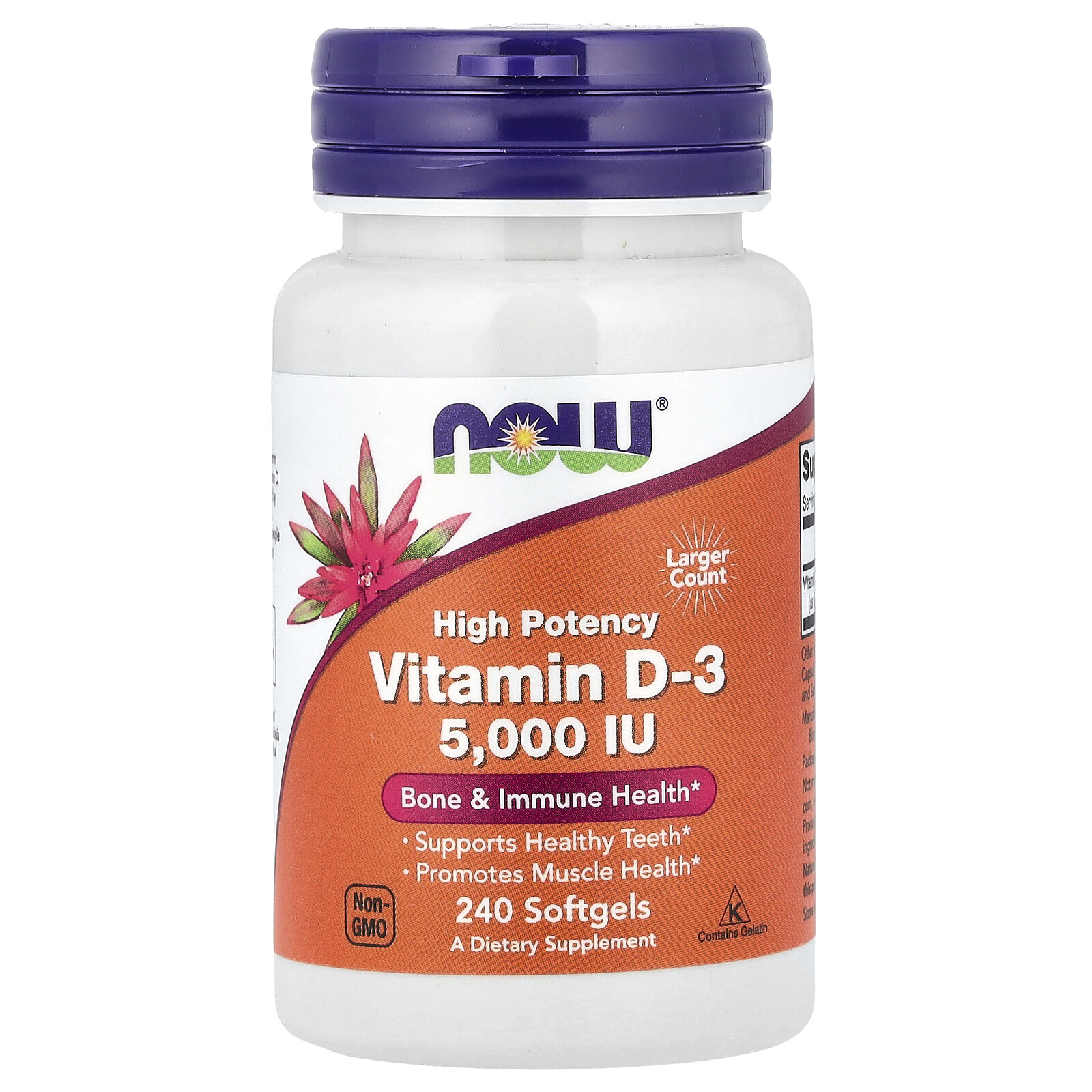 Now Foods Vitamin D-3 5 000 IU 240 Softgels GMP Quality Assured, Kosher