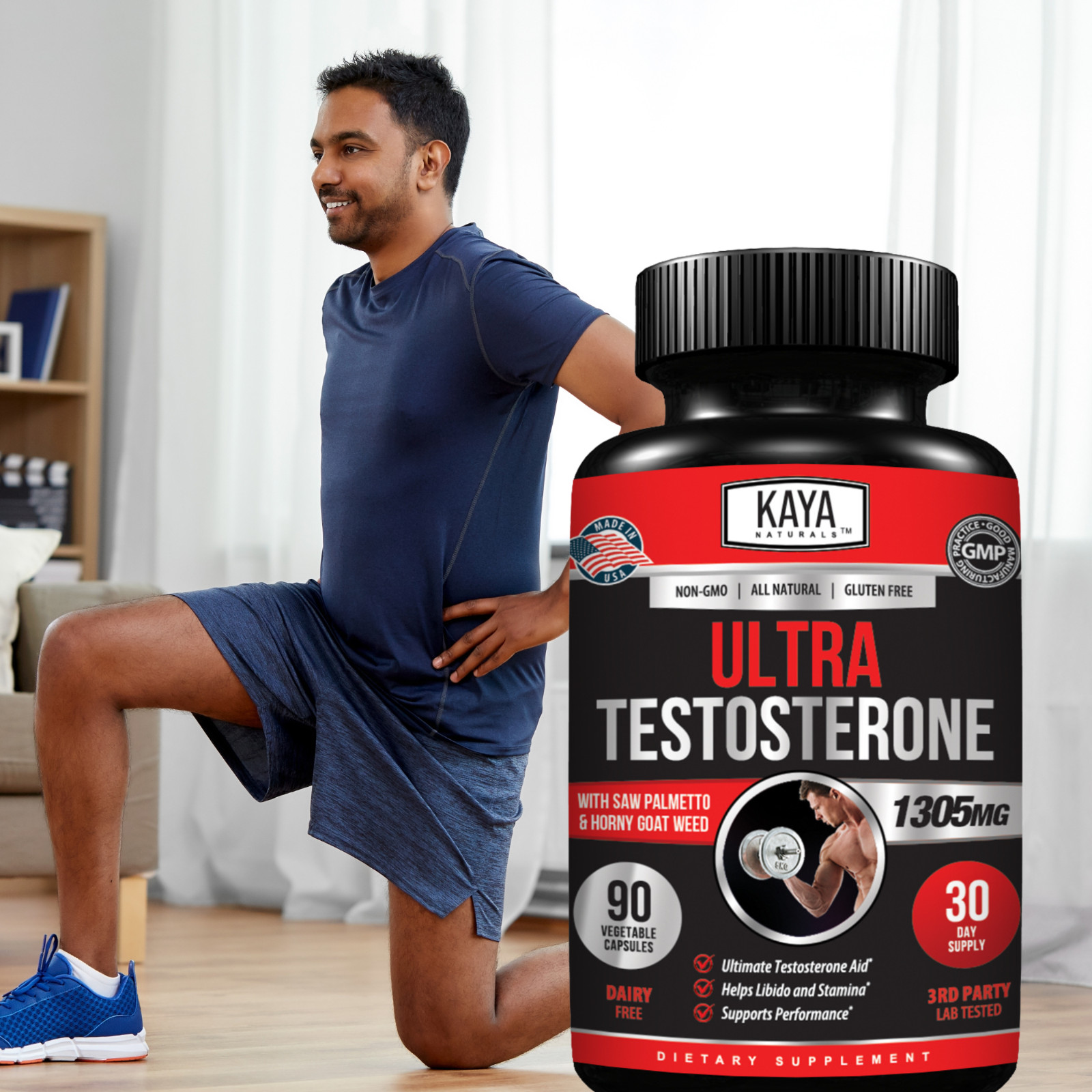 Natural Testosterone Booster 90ct Magnesium Zinc Tribulus Horny Goat Weed