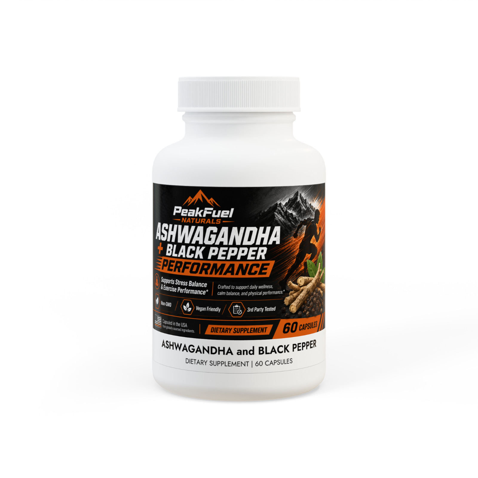 Ashwagandha Black Pepper Performance 60 Capsules Stress Support Vegan Non-GMO
