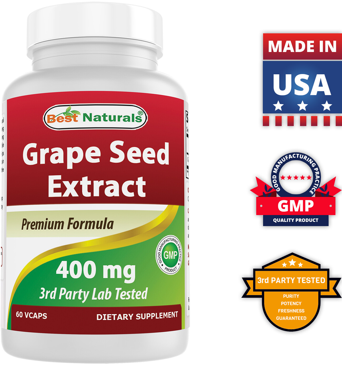 2 Pack Best Naturals, Grape Seed Extract 400 mg 60 Vcaps *Cardiovascular Health*