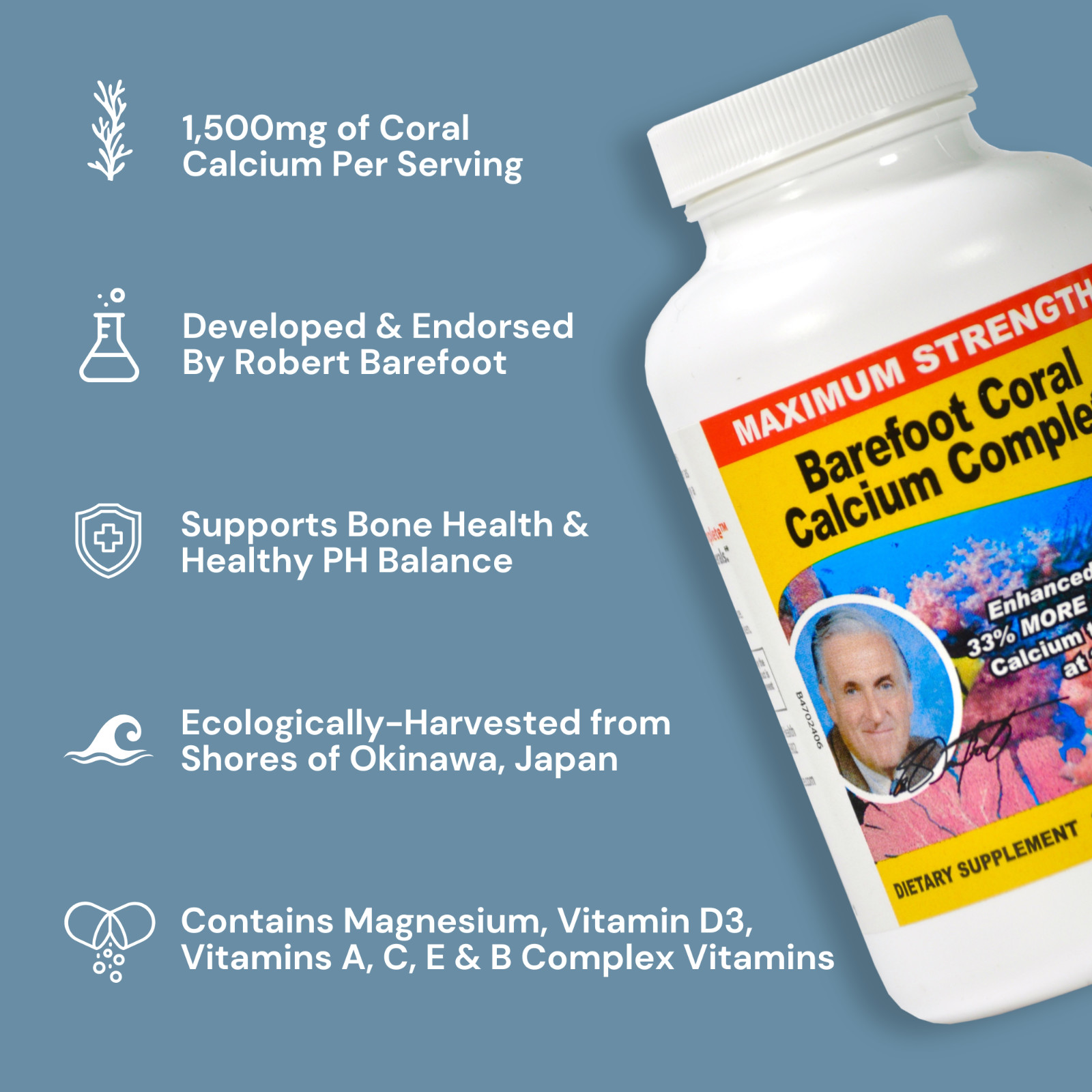 Barefoot Coral Calcium Complete – Bob Barefoot 240 Caps – 1500mg Coral Calcium
