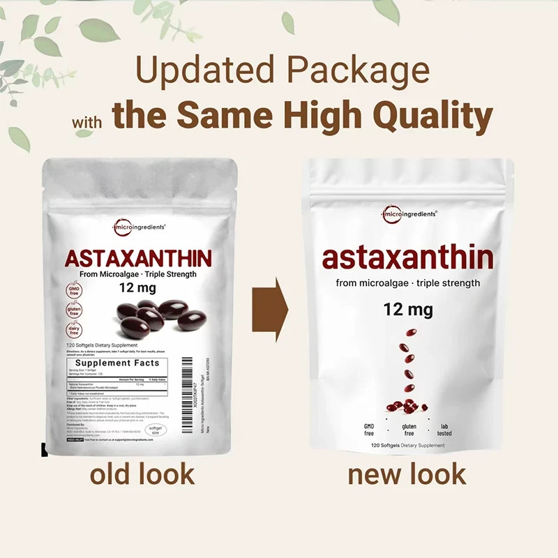 NEW Micro Ingredients Astaxanthin 12mg, 120 softgels, tanning pills, Strength
