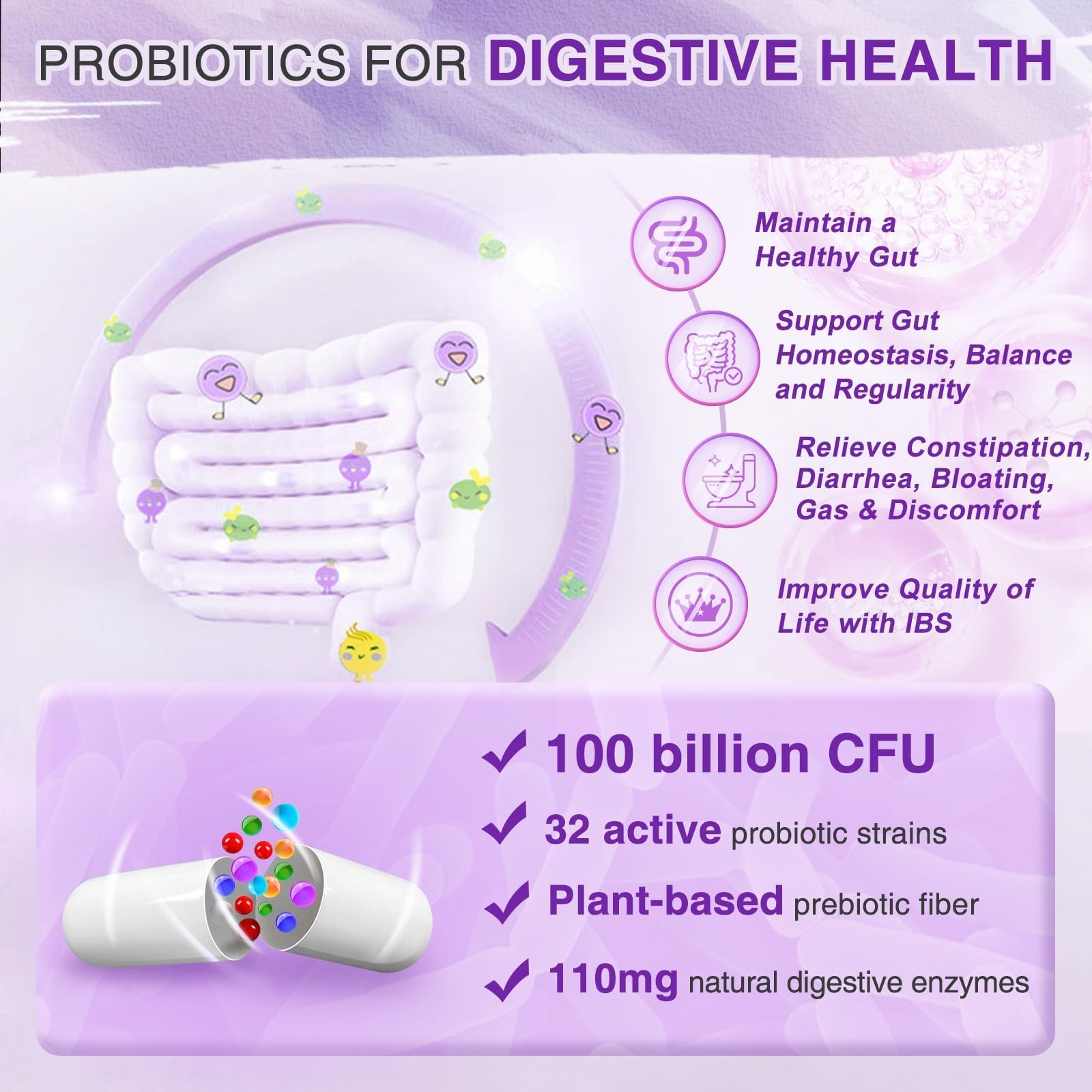 Probiotics for Women Digestive Health with Enzymes & Prebiotics 100 Billion C…