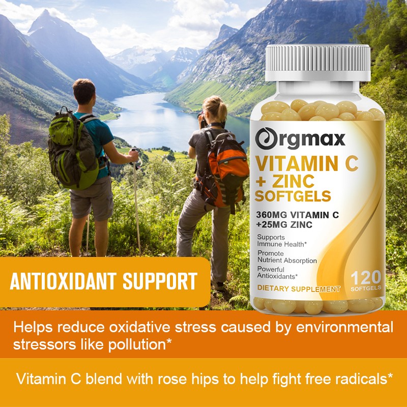Vitamin C & Zinc Capsules Complex Supplement Vegetarian 1000mg 120 Capsules