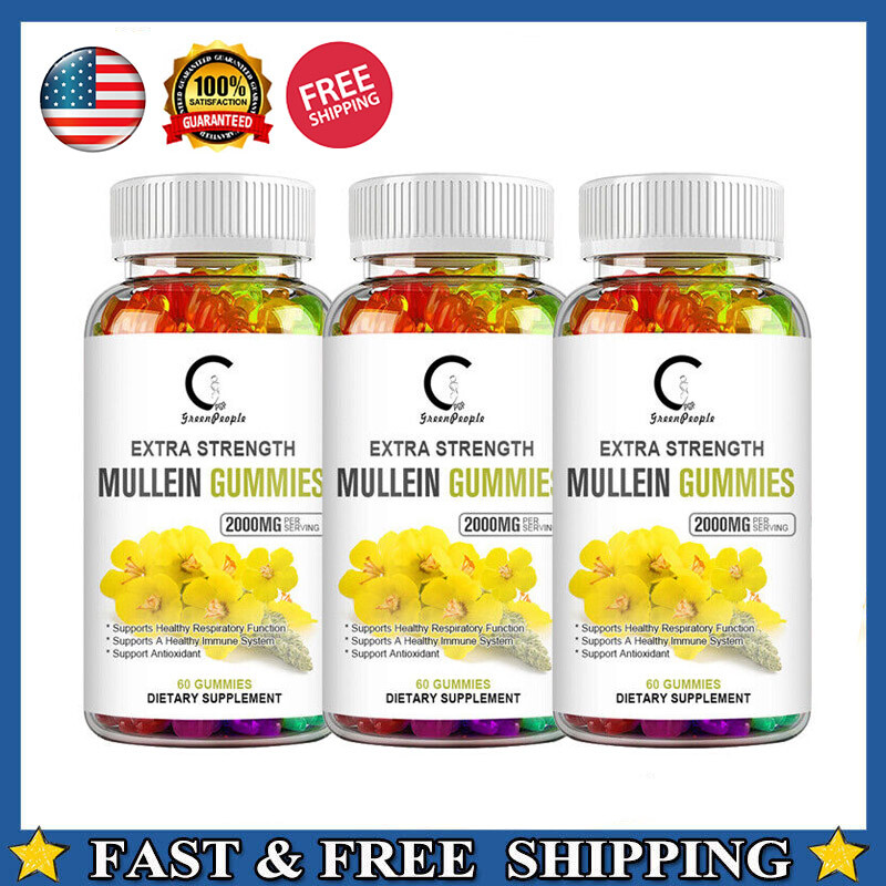 3pcs Organic Mullein Leaf Gummies 60PCS 2000mg,Herbal Natural Dietary Supplement
