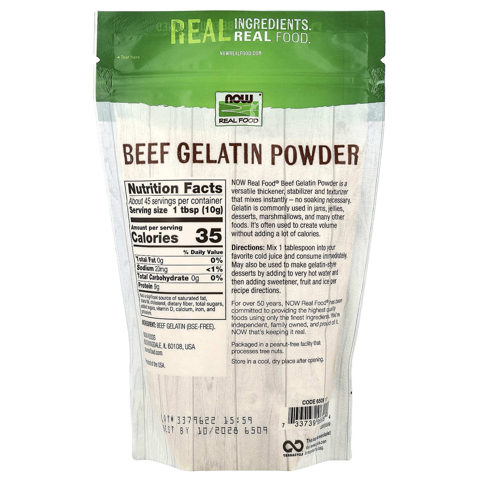 Real Food, Beef Gelatin Powder, 1 lb (454 g)