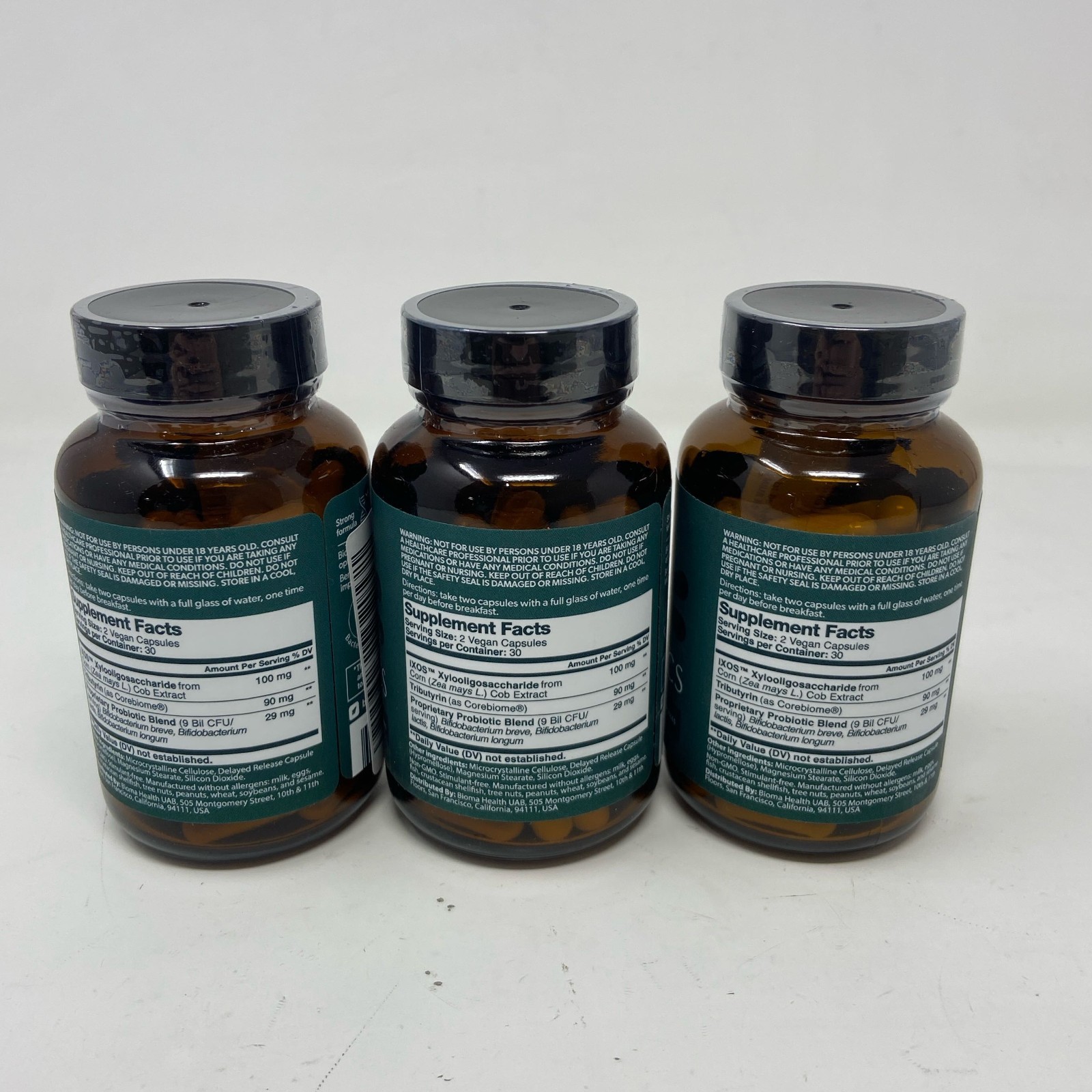 BIOMA Probiotics 60 Vegan Caps 3-Pack, Amber Glass Bottles