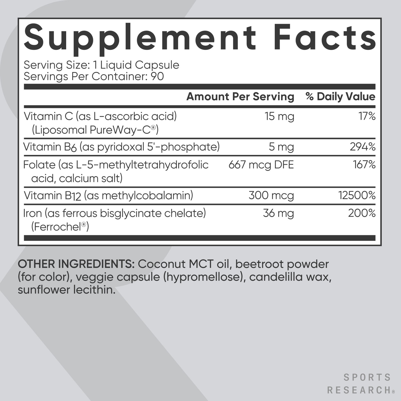 Blood Balance Iron Supplement 36mg + Folate & Vit C Red Blood Cell Support 90 ct