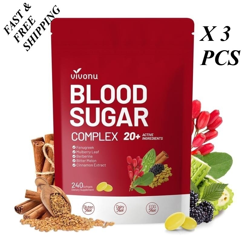 1-3 PCS Vivonu Blood Sugar Complex with 20+ Active Ingredients – 240 Softgels*/*