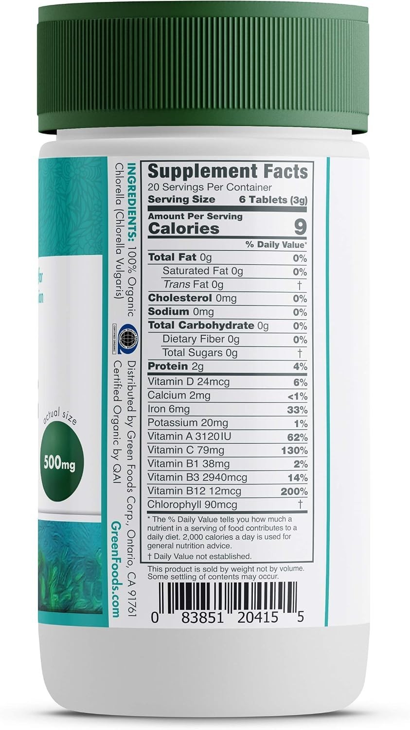 Powerful Organic Chlorella 500 Mg – 120 Tablets for Vitality & Detoxification