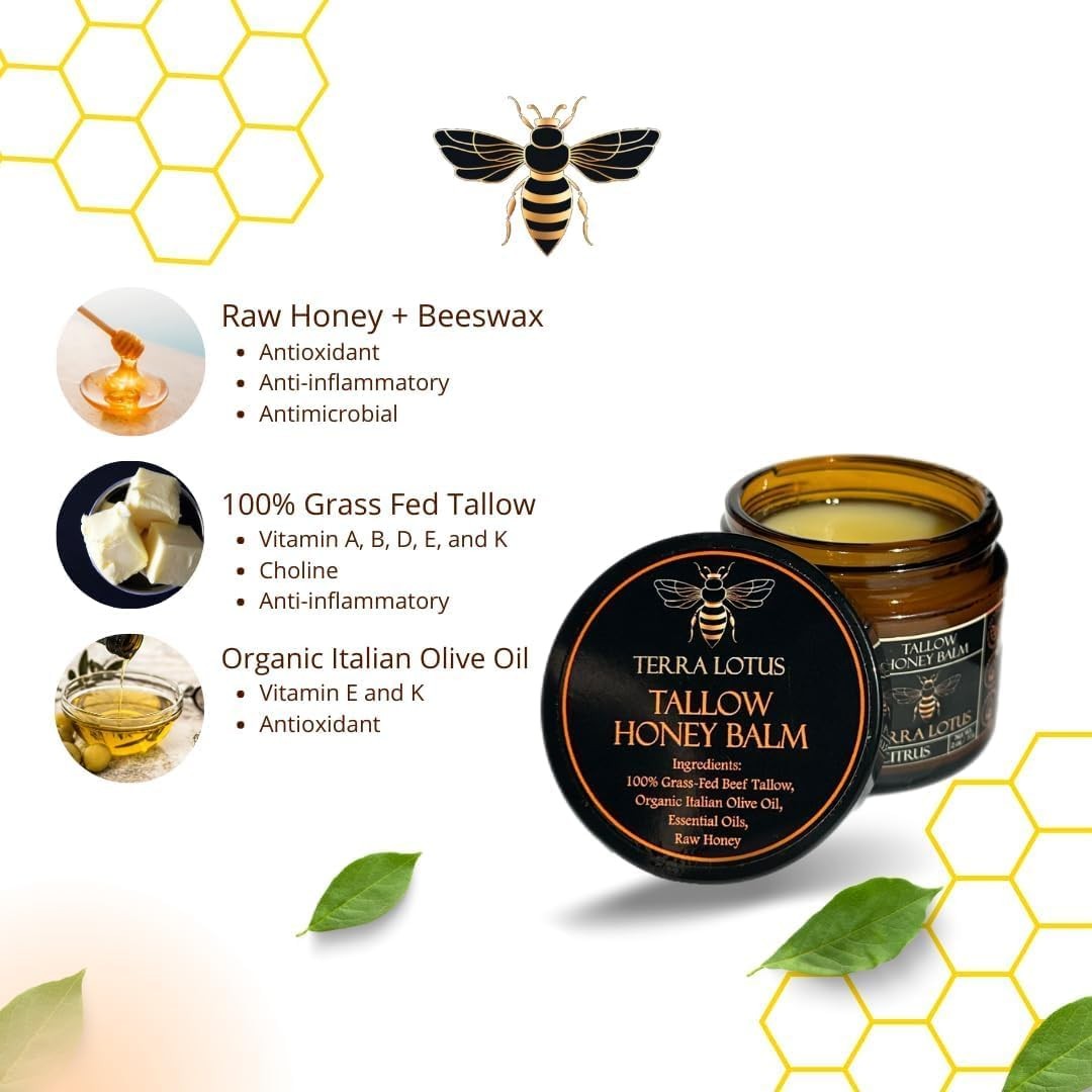 2 PACKS-NEW Organic Grass-Fed Beef Tallow Balm with Raw Honey-Moisturizing Cream