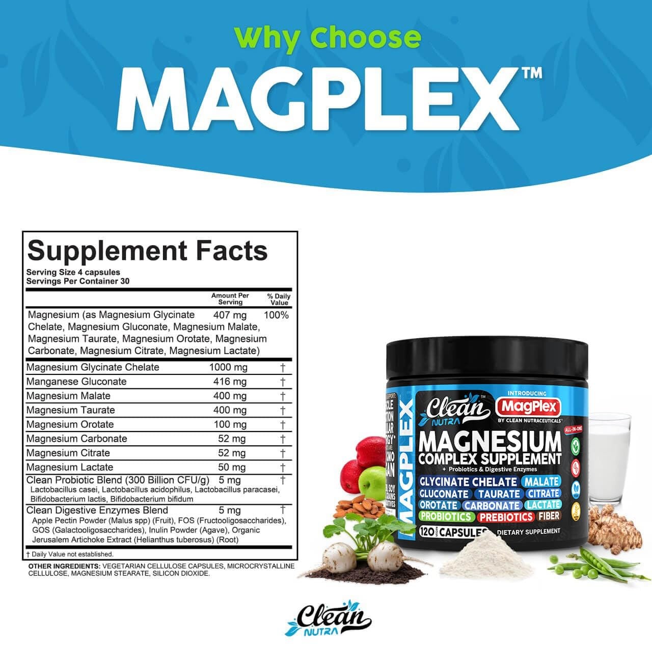 8in1 Magnesium Supplement Complex | 120 Count (Pack of 1), Black/Blue