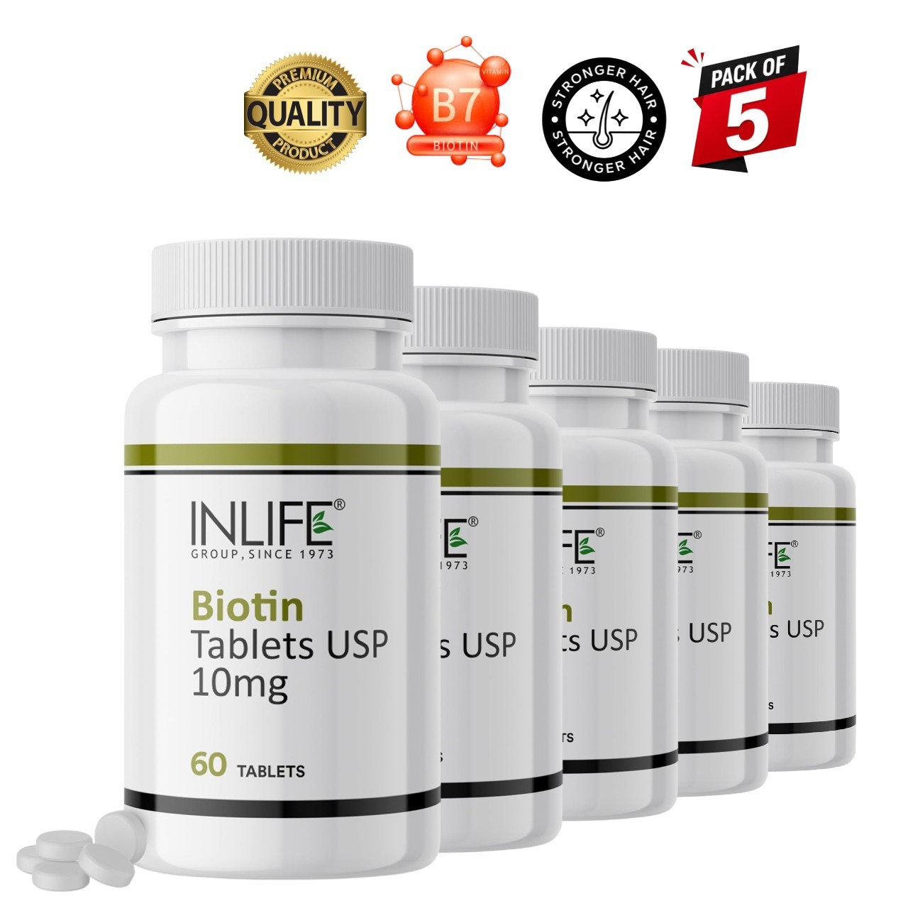 5 Pack IN.LIFE Biotin 10000mcg Vitamin B7 60 Tablets
