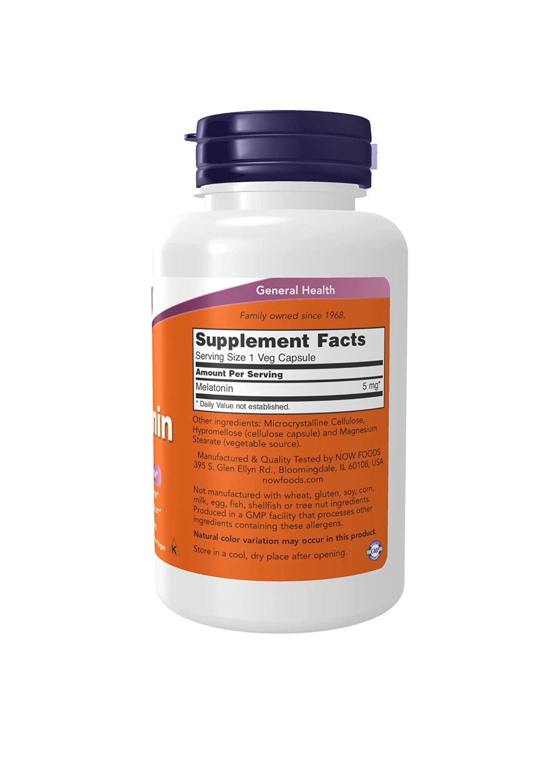 NOW Foods Melatonin 5 mg 180 Veg Caps Exp 07/2026