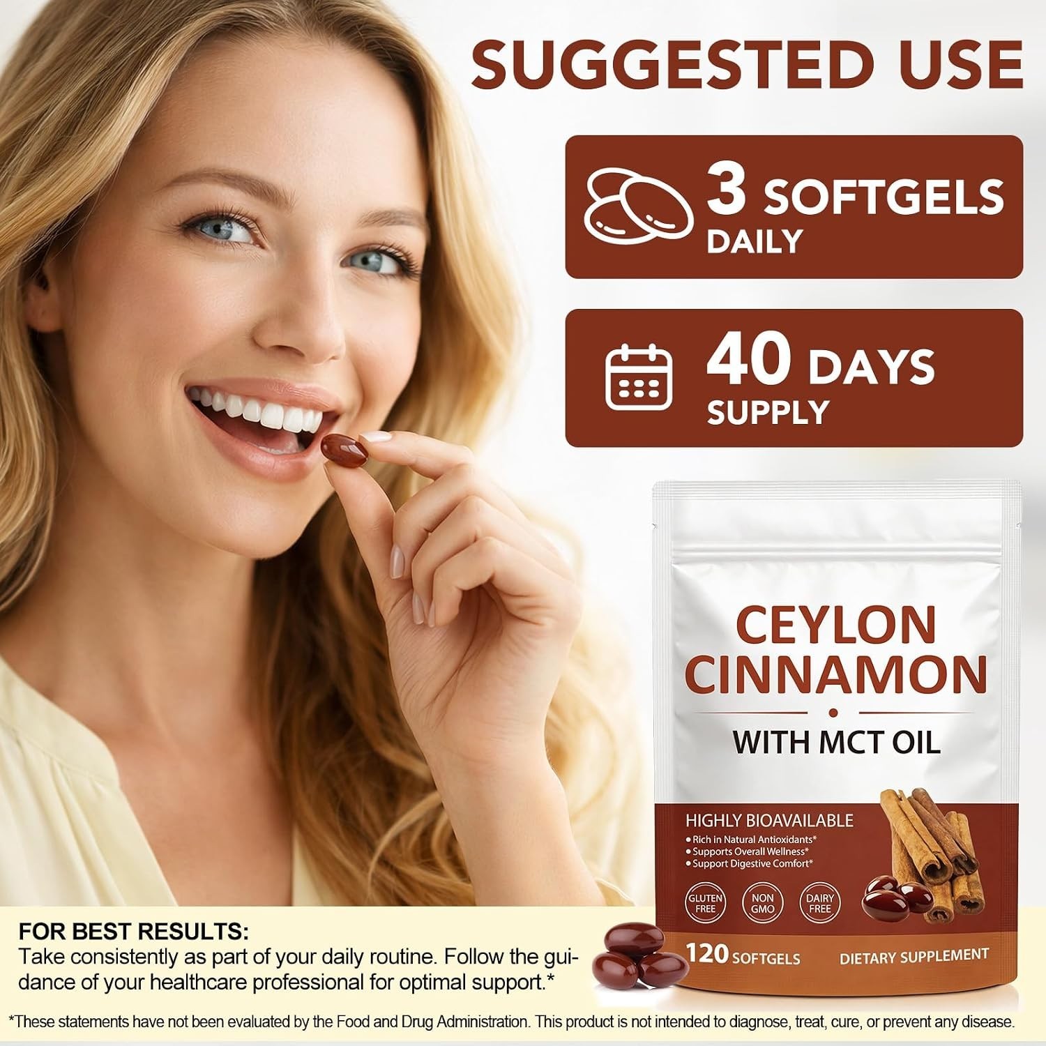300pc Ceylon Cinnamon SoftGelsCinnamon Supplements with MCT Oil Herbal Cinnamon